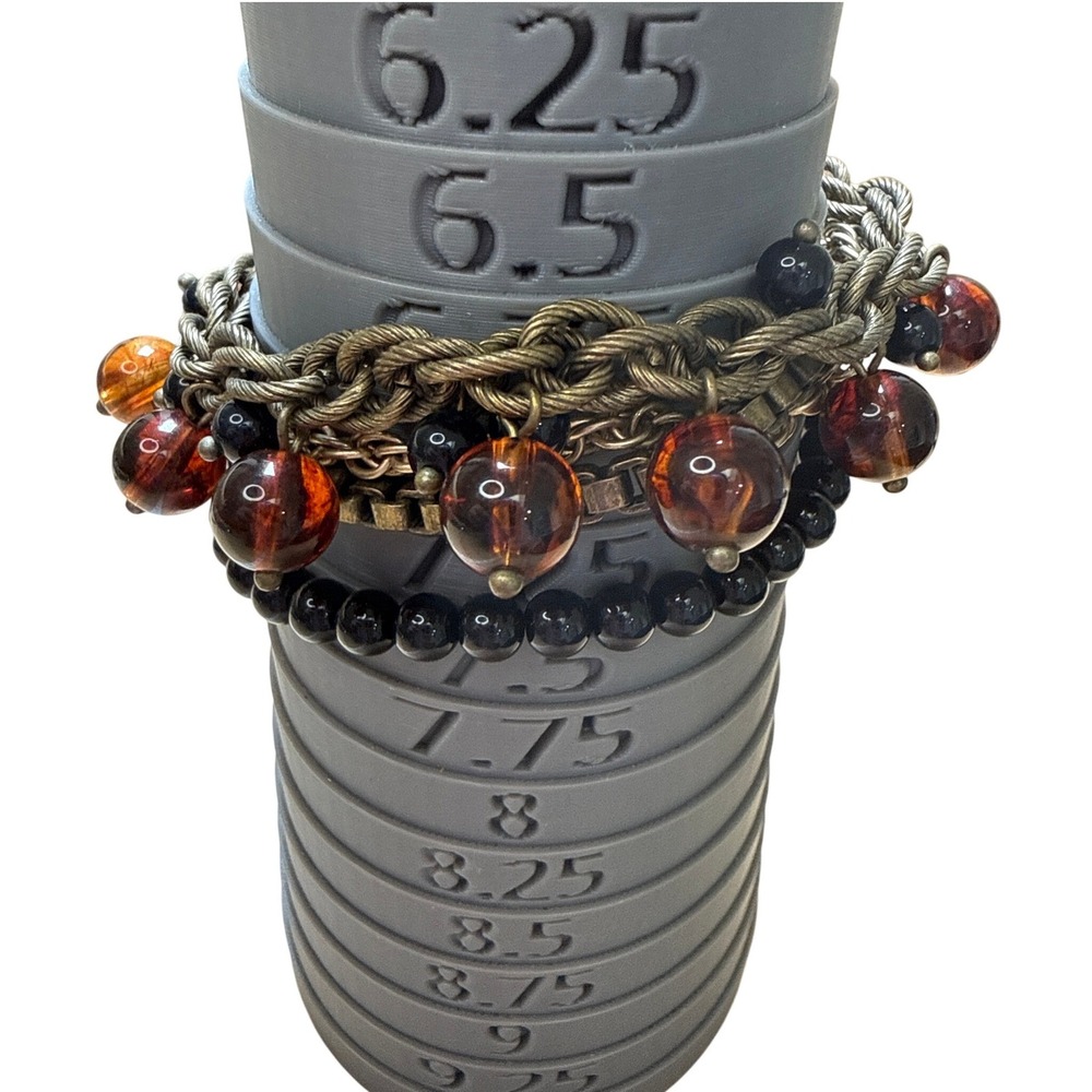Talbots Multi-Strand Bracelet Amber Black Brass Bohemian‎ Layered Statement